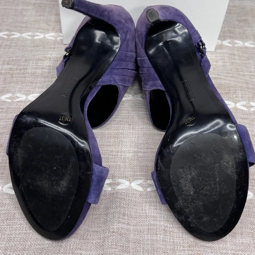 Vince‎ Camuto Freya Purple Suede Chain Detail Stiletto Sandals Heels Size 7M 37